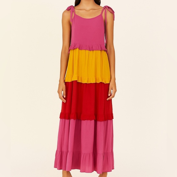 Ivy Street Color Block Ruffle Tiered Tie Strap Maxi Dress SIZE 1X - Picture 1 of 7